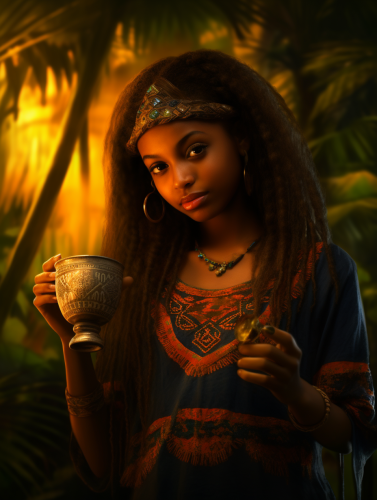 Young black girl with mystical tea