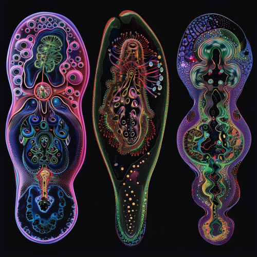 Color-coded freshwater protozoans projection