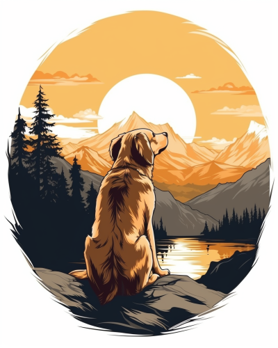 Painter Dog Silhouette with Colorful Landscape