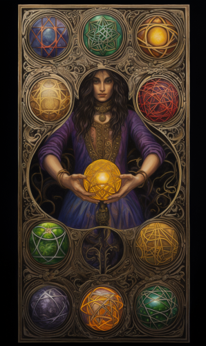 Vibrant colored pencil depiction of Five of Pentacles