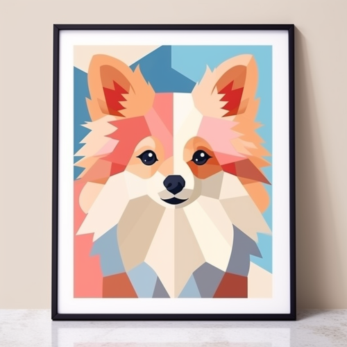 Colorful geometric print with pomeranian shape