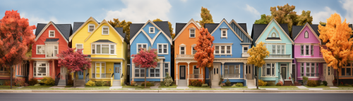 Colorful Craftsman Style Homes and Tree-Lined Streets