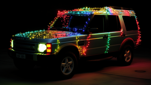 Colorful Land Rover with Christmas Lights