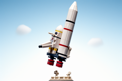 Colorful Lego rocket blasting off