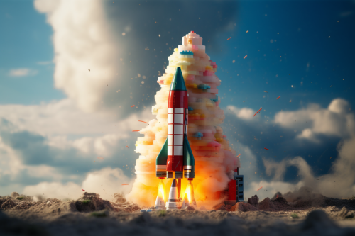 Colorful Lego rocket blasting off