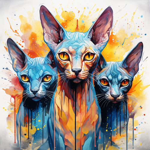 Colorful sphynx cats with droplets Colorful sphynx cats with droplets