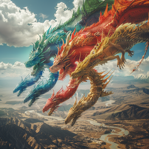 Colossal Elemental Dragon Flying Landscape