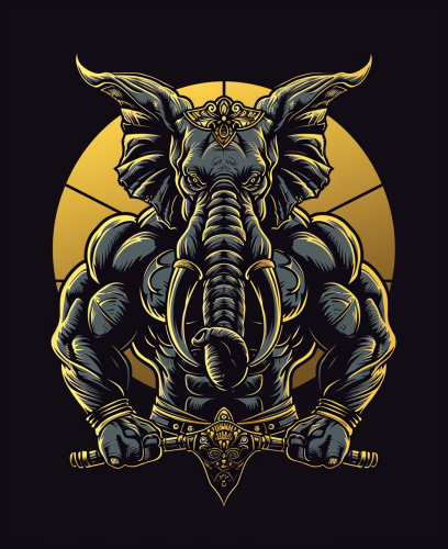 Comic Elephant Bodybuilder with Dumbbells