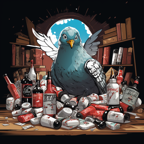 Funny Pigeon with Bottles