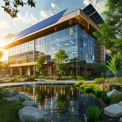 Rooftop solar panels on commercial building