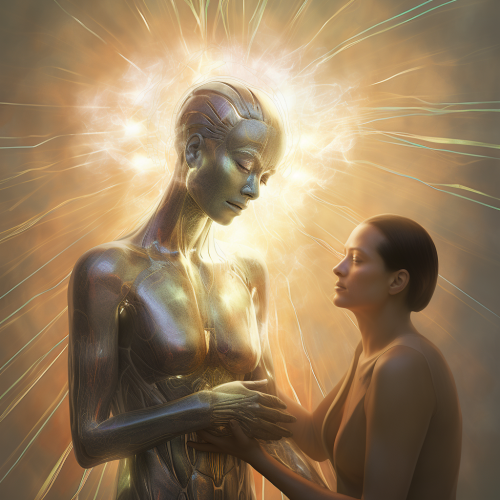 AI painting with compassion and light rays