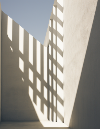 Sunlit window in a concrete building
