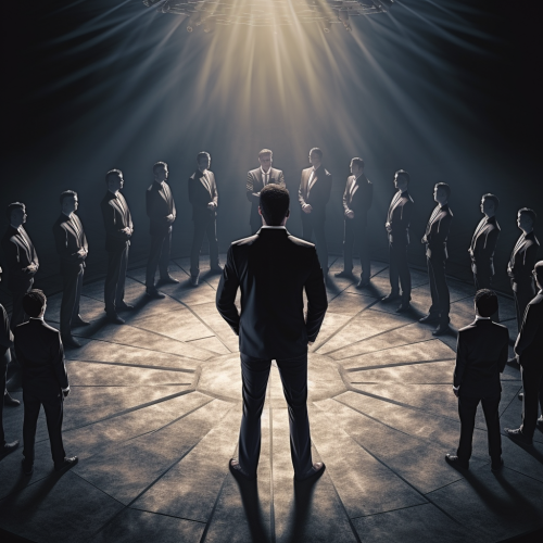 Confident leader addressing team with conviction