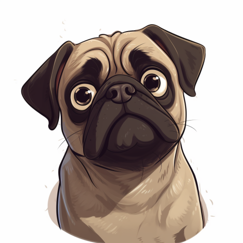 Cartoon pug with a confused and uncomfortable expression