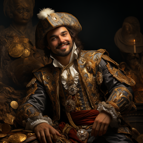 Portuguese conquistador holding gold coin