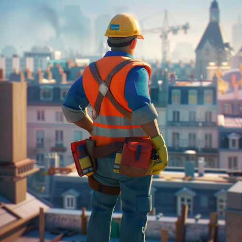 Rear view construction worker playful style