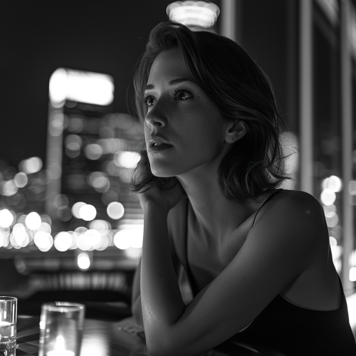 Amanda Crew in contemplative pose