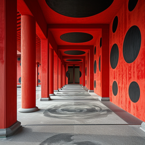 Minimal Japanese Shinto Temple with Kusama-inspired Wall Paint Minimal Japanese Shinto Temple with Kusama-inspired Wall Paint