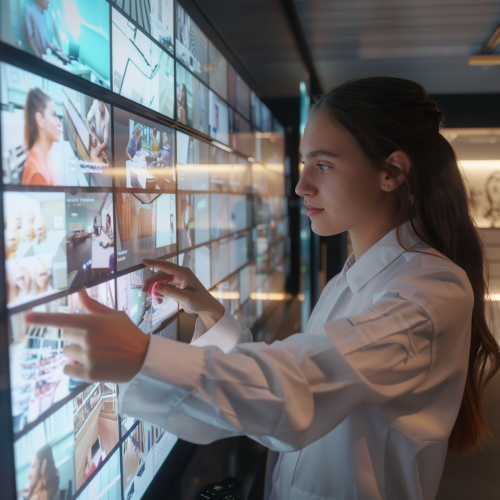 Young lady in control room Young lady in control room