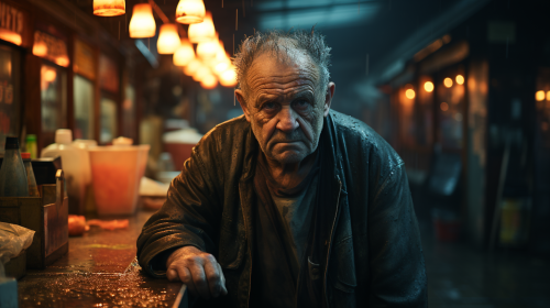 A hyper-realistic depiction of a convenience store cashier