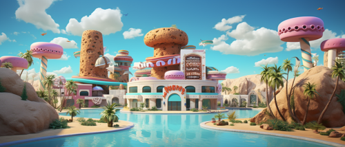 A magical Cookie Worlds Fair landscape