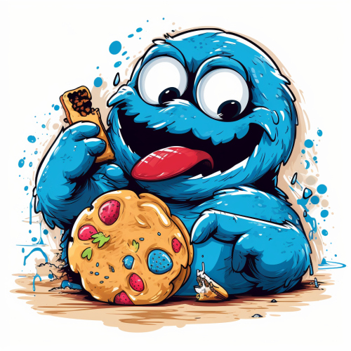 Cookie Monster enjoying delicious cookies