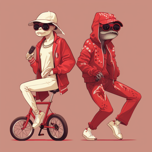 Chameleon teenagers in stylish streetwear on bikes