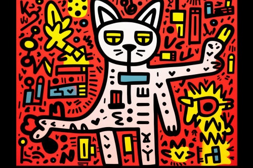 Colorful cat artwork by Keith Haring