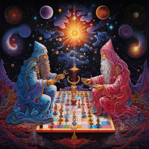 Divine Entities Engaged in Cosmic Chess Game Divine Entities Engaged in Cosmic Chess Game