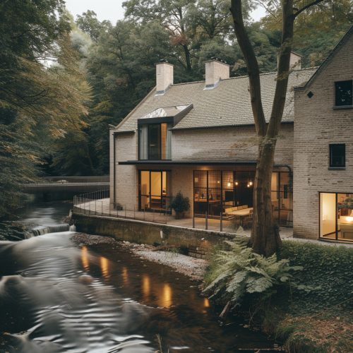 Classic converted countryside forest mill near river