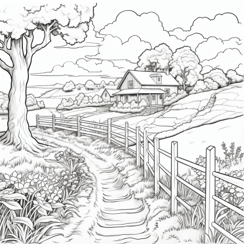 Countryside Scene Coloring Countryside Scene Coloring