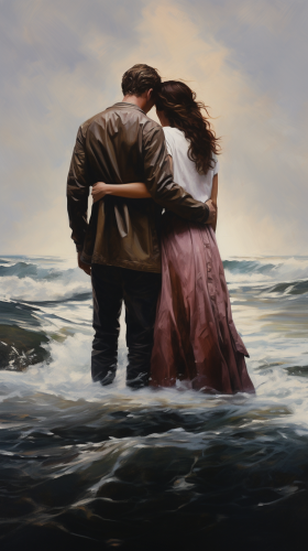 Strong Couple Facing Stormy Sea Together Strong Couple Facing Stormy Sea Together