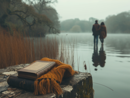 Couple by Lake in Morning Mist Couple by Lake in Morning Mist