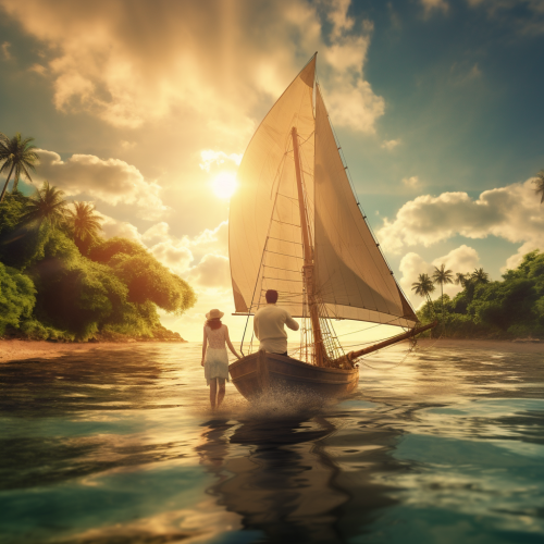 Couple sailing across Caribbean island paradise