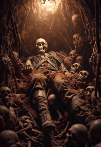 Fungi-covered body in underground cave