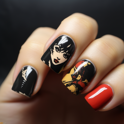 Cowboy Bebop nail art in dark and spooky theme