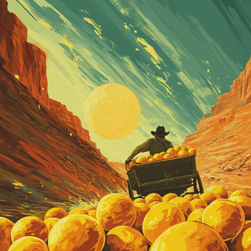 Cowboy driving wagon with lemons