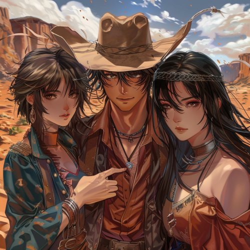 Cowboy with Moroccan girls in anime style