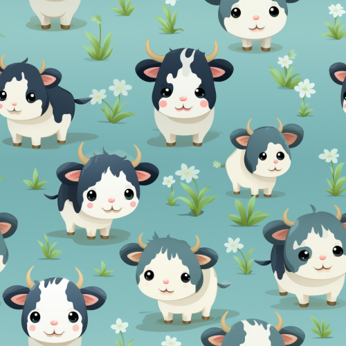 Cute cows in kawaii pattern
