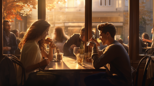Young people chatting in cozy bar
