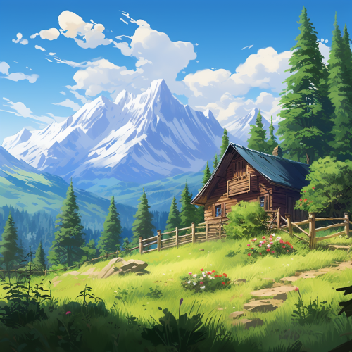 Beautiful cabin surrounded by tall pine trees