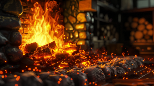 Cozy fireplace with burning embers Cozy fireplace with burning embers