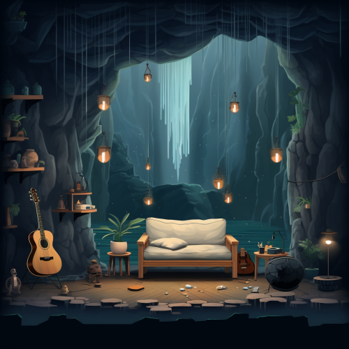 Cozy Rainstorm Cave with Bamboo Fire Lantern Holders