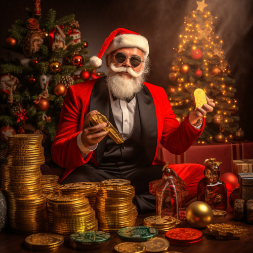 Modern Santa Claus with Christmas Tree