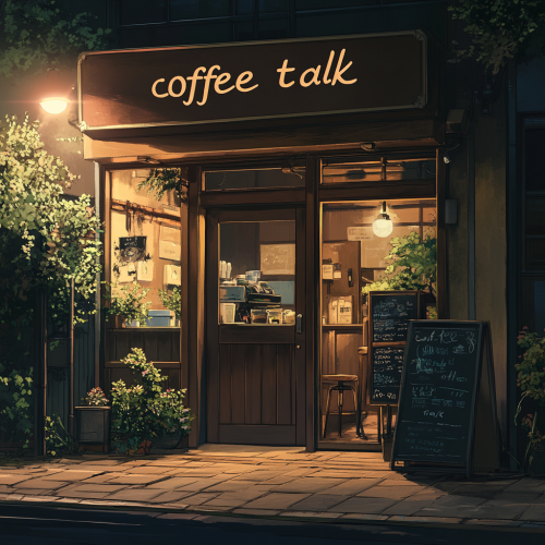 Cozy anime coffee shop exterior