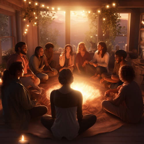 Group sharing stories in cozy circle