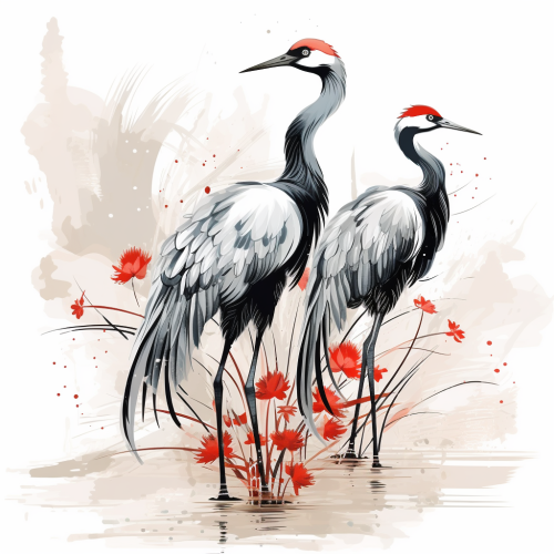 Chinese Crane Painting Line Drawing