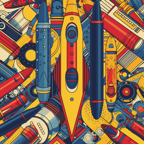 Colorful crayon rocket with geometric shapes