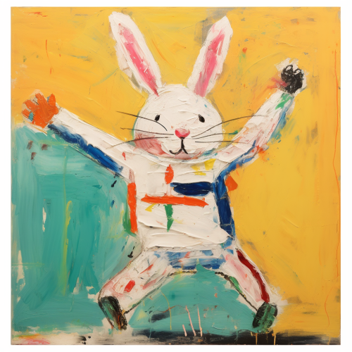 Cream Bunny Expressive Pose Folk Art