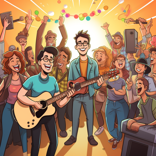 People with various job representations at a creative team welcome party!